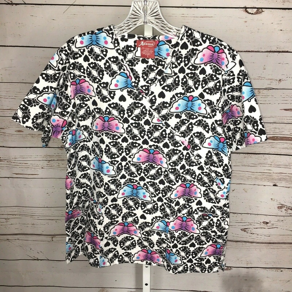 Active Brand Classic Butterfly Print Scrub Top S